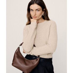 Jenni Kayne Oatmeal Ribbed Cashmere Fisherman Sweater Womens Size L Minimalist